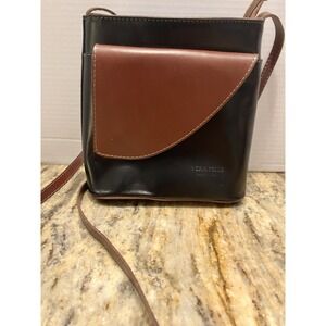 VTG Italian Vera Pelle Crossbody Calf Leather Black /ReddishBrown Foldover Flap